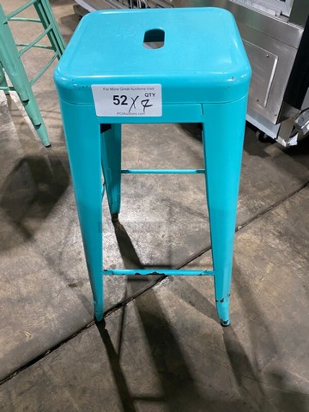 LIKE NEW! Blue Coated Bar Height Metal Stools! With Footrest! 7x Your Bid! - Image 2 of 5