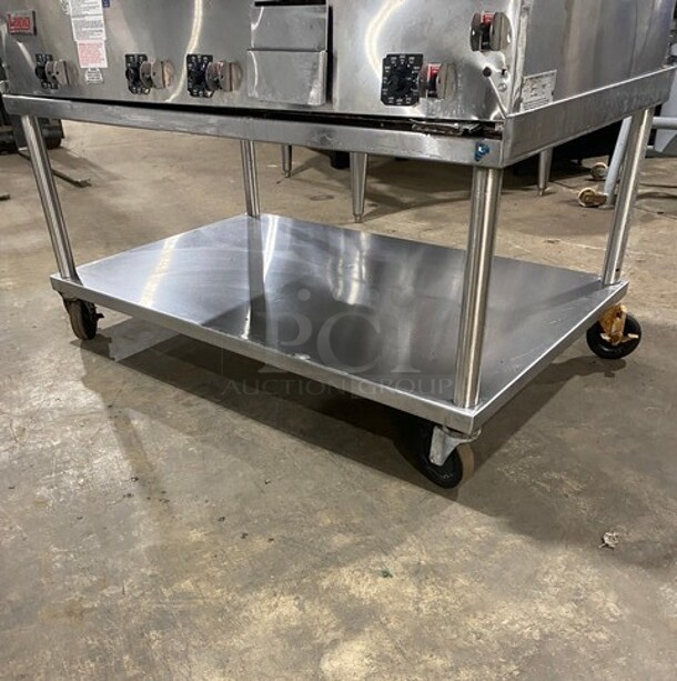 NICE! Lang Commercial Countertop Natural Gas Powered Flat Top Griddle! With Back And Side Splashes! On Equipment Stand! With Storage Space Underneath! All Stainless Steel! On Casters! Working When Removed! - Image 8 of 9