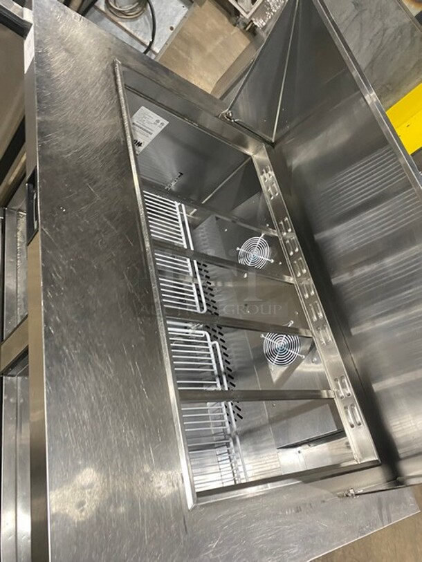 NICE! Bison Commercial Refrigerated Mega Top Sandwich Prep Table! With 2 Door Storage Space Underneath! With Poly Coated Racks! All Stainless Steel! On Casters! Model: BST4818 SN: BST481800320102500K80011 115V 1PH - Image 8 of 10