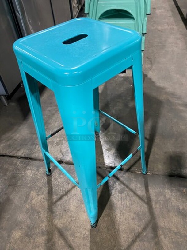 LIKE NEW! Blue Coated Bar Height Metal Stools! With Footrest! 7x Your Bid! - Image 3 of 5