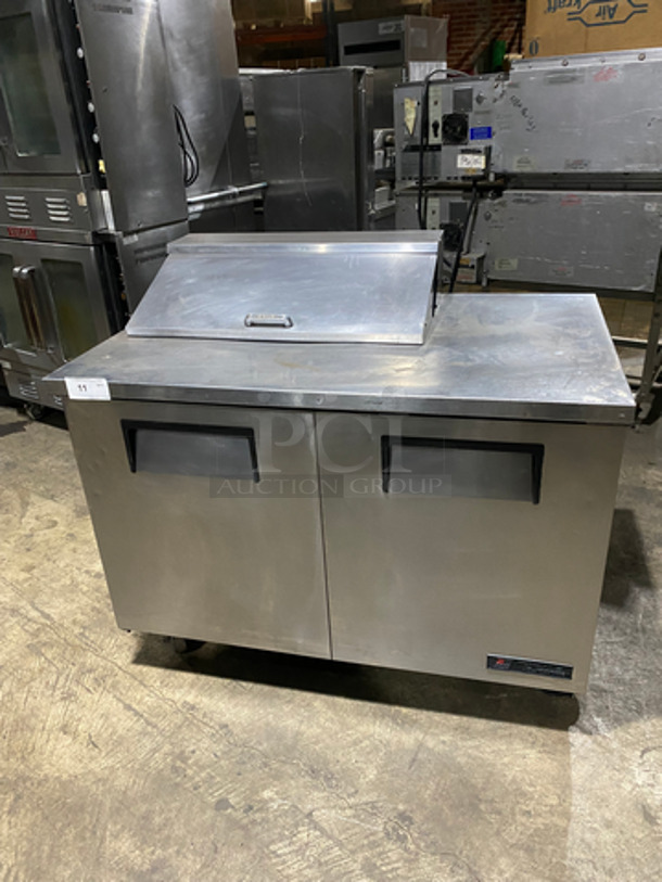 COOL! True Commercial Refrigerated Sandwich Prep Table! With 2 Door Underneath Storage Space! All Stainless Steel! On Casters! Model: TSSU4808 SN: 7493962 115V 60Hz 1 Phase