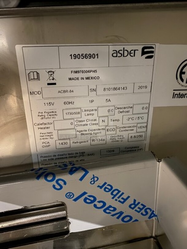 SWEET! NEW! SCRATCH-N-DENT! LATE MODEL! 2019 Asber Commercial Refrigerated 4 Drawer Chef Base! All Stainless Steel! On Casters! Model: ACBR84 SN: 8101864143 115V 60HZ 1 Phase - Image 8 of 9