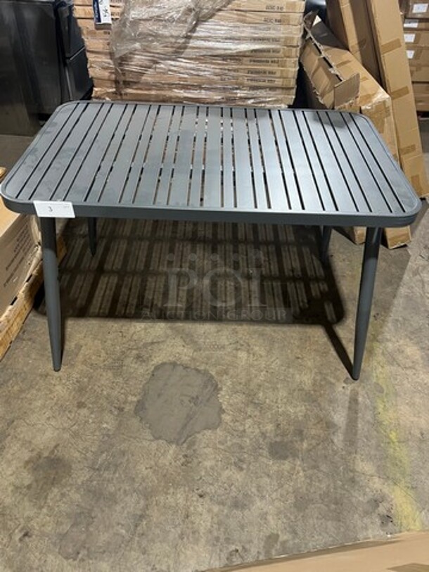 Brand New In The Box! DT All Alluminum Dark Gray Slats Dining Table! 30" By 48" With Legs! Perfect For Outdoors!  - Image 2 of 8