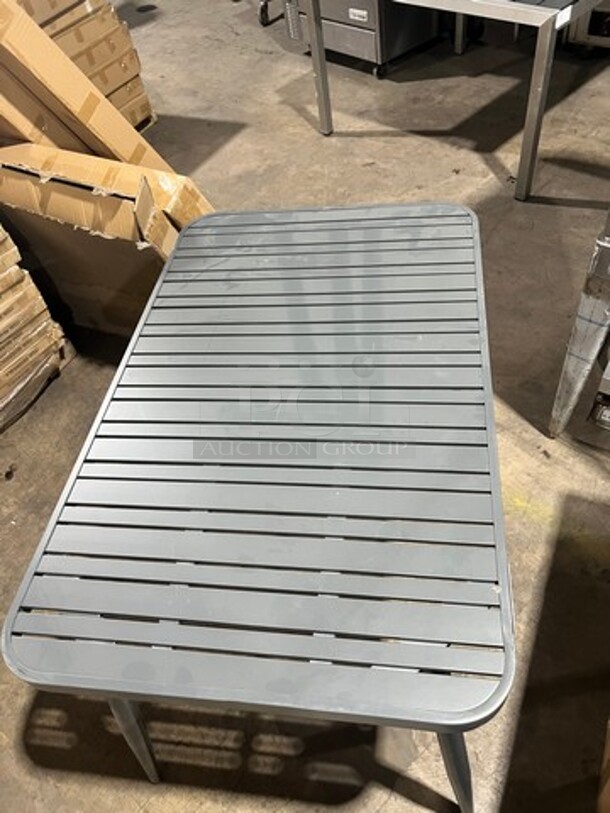 Brand New In The Box! DT All Alluminum Dark Gray Slats Dining Table! 30" By 48" With Legs! Perfect For Outdoors!  - Image 4 of 8