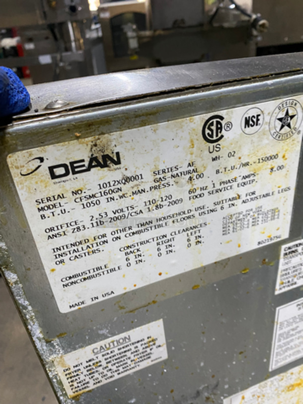 Dean Commercial Natural Gas Powered Deep Fat Fryer! With Backsplash! With Oil Filter System! All Stainless Steel! On Casters! Model: CFSMC160GN SN: 1012XQ0001 - Image 7 of 8