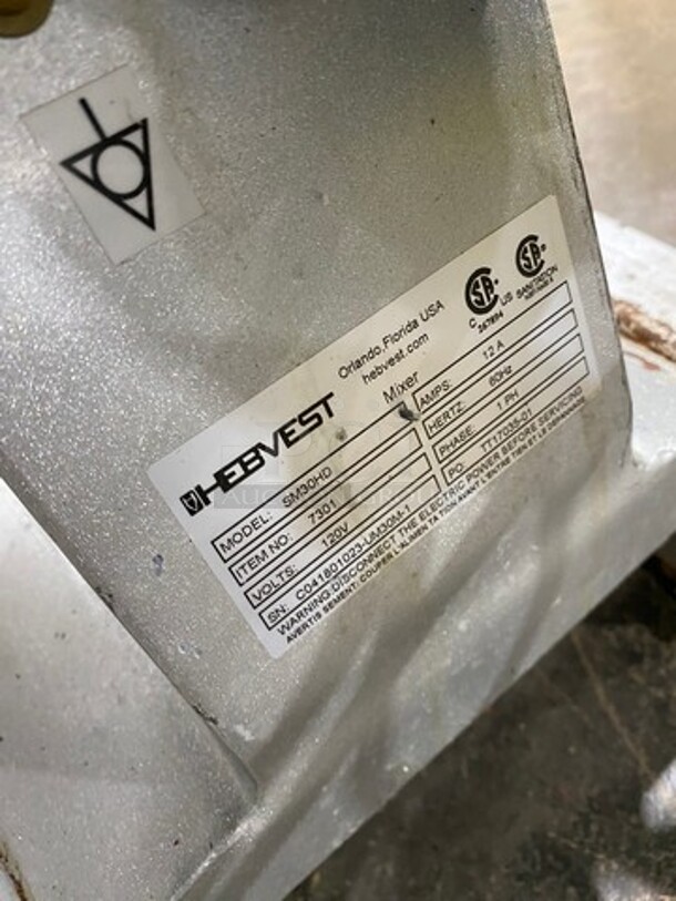 Hebvest Commercial 30Qt Planetary Mixer! With Bowl Guard! Model: SM30HD SN: C041801023UM30M1 120V 60HZ 1 Phase - Image 9 of 10