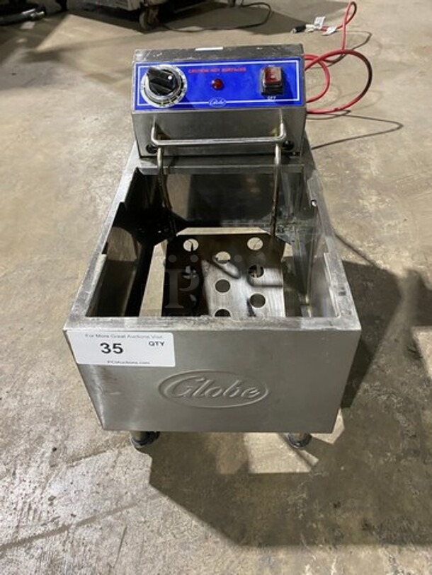 Globe Countertop Electric Powered Deep Fat Fryer! With Backsplash! All Stainless Steel! On Legs! Model: PF10E 120V - Image 1 of 8
