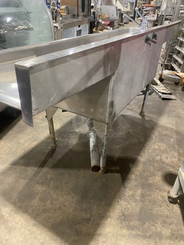 Commercial 2 Compartment Dish Washing Sink! With Dual Side Drain Board! With Back Splash! All Stainless Steel! On Legs! - Image 4 of 10