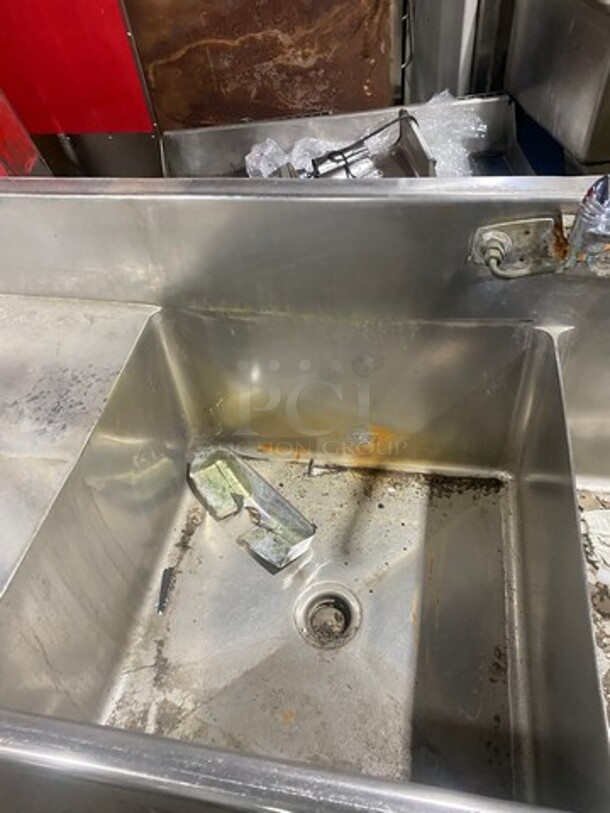 Commercial 2 Compartment Dish Washing Sink! With Dual Side Drain Board! With Back Splash! All Stainless Steel! On Legs! - Image 7 of 10