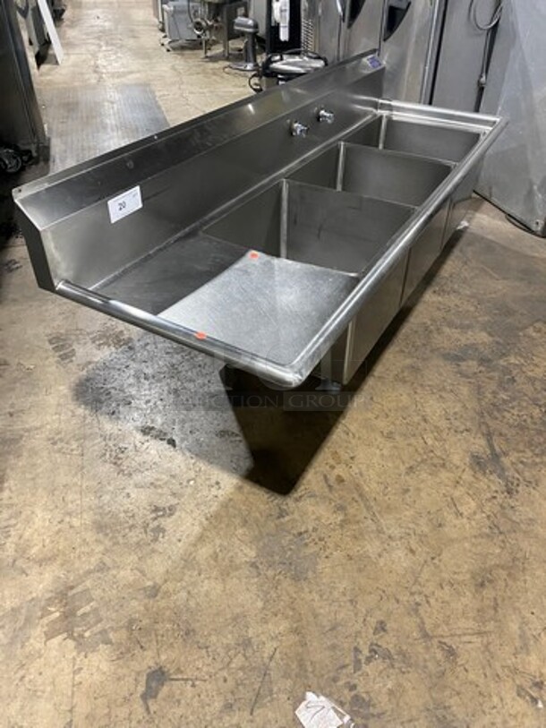 L & J Commercial 3 Compartment Dish Washing Sink! With Single Side Drain Board! With Back Splash! With Jet Assembly Spray! All Stainless Steel! - Image 4 of 10