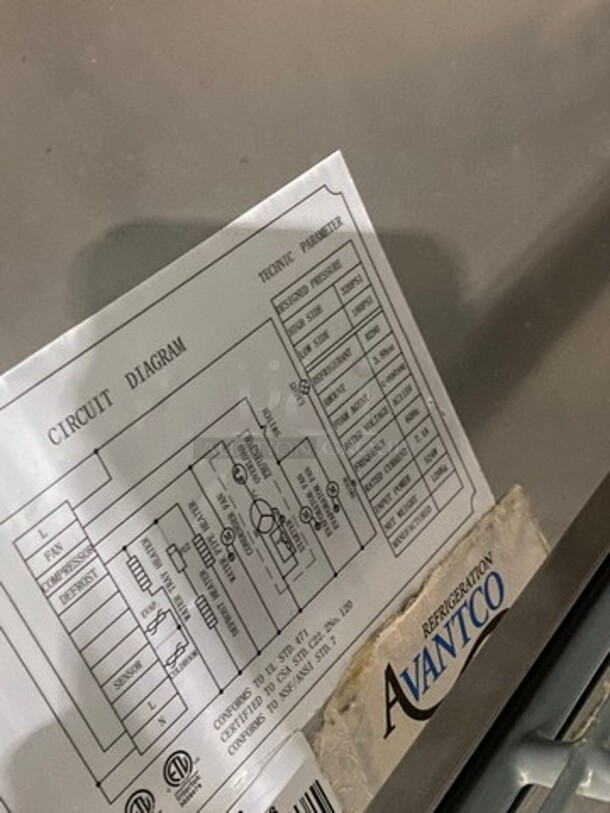 Avantco Commercial Single Door Reach In Cooler! Poly Coated Racks! All Stainless Steel! On Casters! - Image 7 of 8