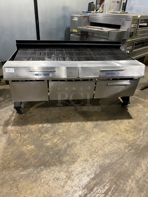 NICE! Bakers Pride Commercial Gas Powered Char Broiler Grill! With Back Splash! All Stainless Steel! On Casters!