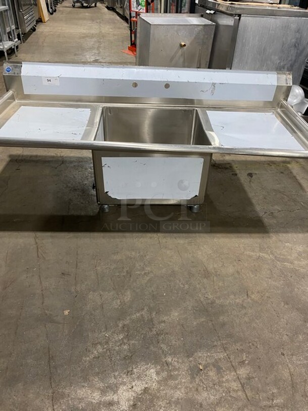Commercial Single Bay Dish Washing Sink! With Dual Side Drainboards! With Back Splash! All Stainless Steel!
