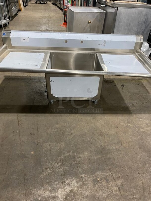 Commercial Single Bay Dish Washing Sink! With Dual Side Drainboards! With Back Splash! All Stainless Steel! - Image 1 of 6