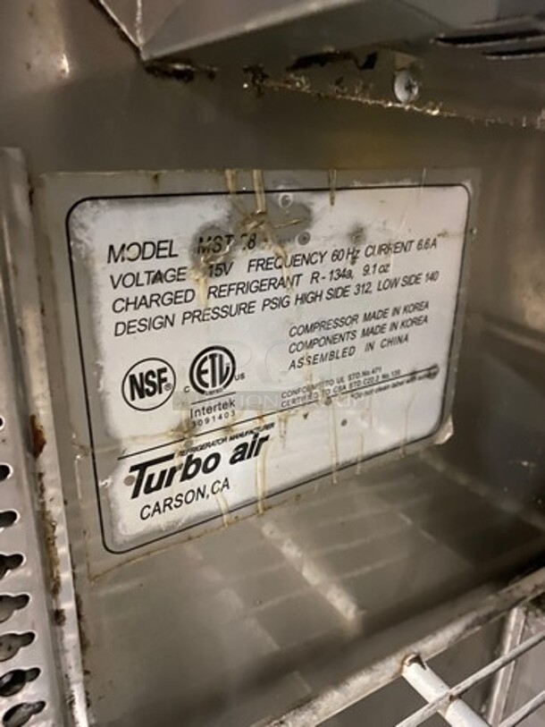 Turbo Air Refrigerated Salad Bar Island! With Double Over Head Shelf Storage! Single Door Storage Space Underneath! All Stainless Steel! On Casters! Model: MST28 115V - Image 6 of 9