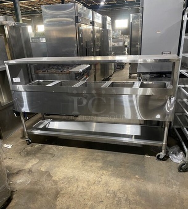 Eagle Commercial Electric Powered 5 Well Steam Table! With Storage Space Underneath! All Stainless Steel! On Casters! Model: YSPHT5 SN: 2008990236 208V 60HZ 1 Phase