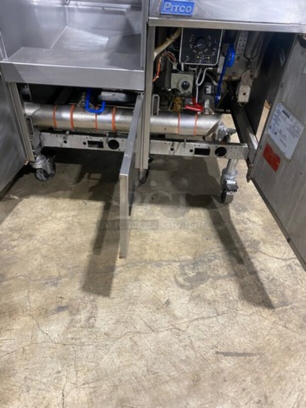 FAB! Pitco Frialator Commercial Natural Gas Powered 3 Bay Deep Fat Fryer! With Middle Fryer Basket Rack! With Oil Filter System! All Stainless Steel! On Casters! Model: SGH50 SN: G09DC011392 - Image 8 of 12