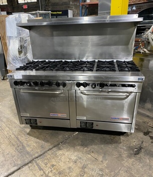 Southbend Commercial Natural Gas Powered 12 Burner Stove! With Raised Back Splash And Salamander Shelf! With 2 Full Size Oven Underneath! All Stainless Steel! On Casters!