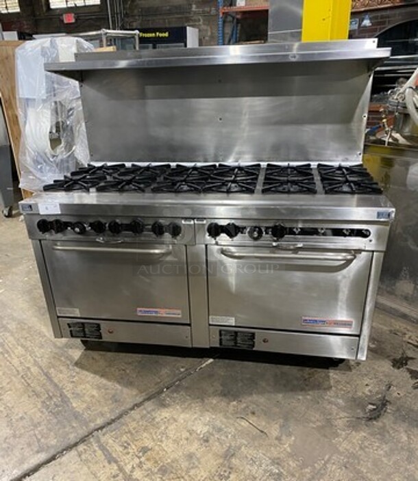 Southbend Commercial Natural Gas Powered 12 Burner Stove! With Raised Back Splash And Salamander Shelf! With 2 Full Size Oven Underneath! All Stainless Steel! On Casters! - Image 1 of 10