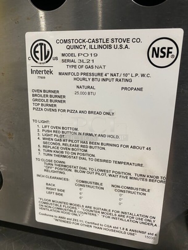 Castle Commercial Natural Gas Powered Pizza/ Baking Oven! All Stainless Steel! Model: P019 SN: 3L21 - Image 7 of 8