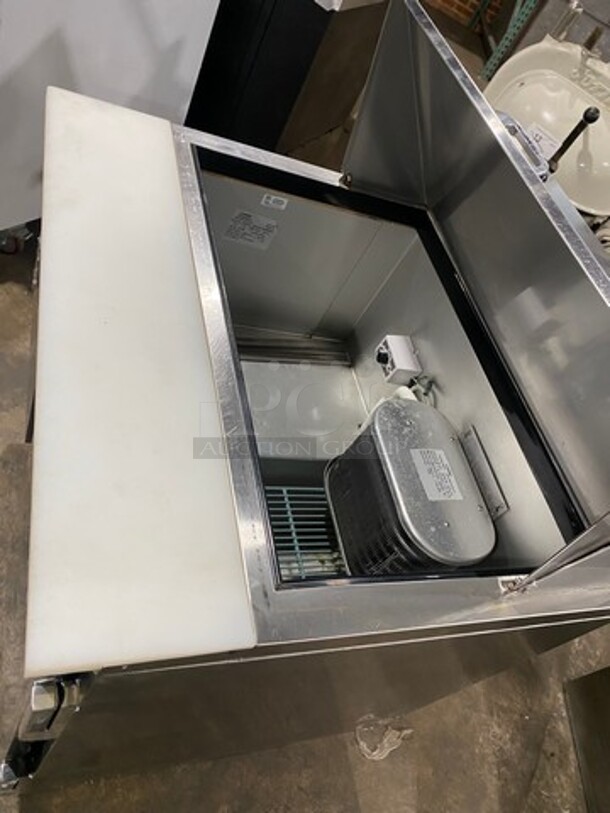 LATE MODEL! 2017 Leader Commercial Refrigerated Sandwich Prep Table! With 2 Door Underneath Storage Space! With Commercial Cutting Board! All Stainless Steel! On Casters! Model: LM36 SN: GA03M0902A 115V 60HZ 1 Phase - Image 8 of 9