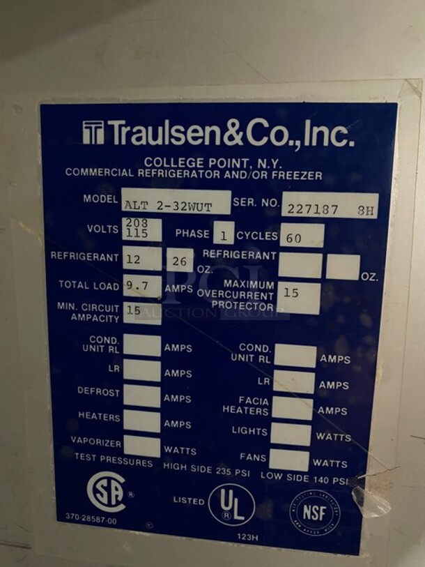 GREAT! Traulsen Stainless Steel Two Door Reach In Freezer! On Commercial Casters!  Working When Removed! MODEL ALT232WUT SN:227187 208-115V 1PH - Image 8 of 10