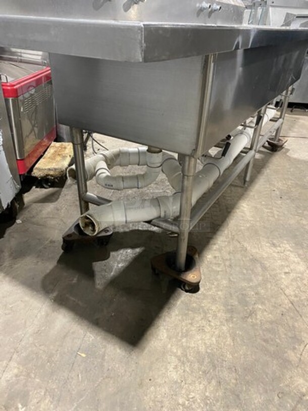 Commercial 4 Compartment Dish Washing Sink! With Dual Side Drain Board! With Back Splash! All Stainless Steel! On Legs And Casters! - Image 5 of 12