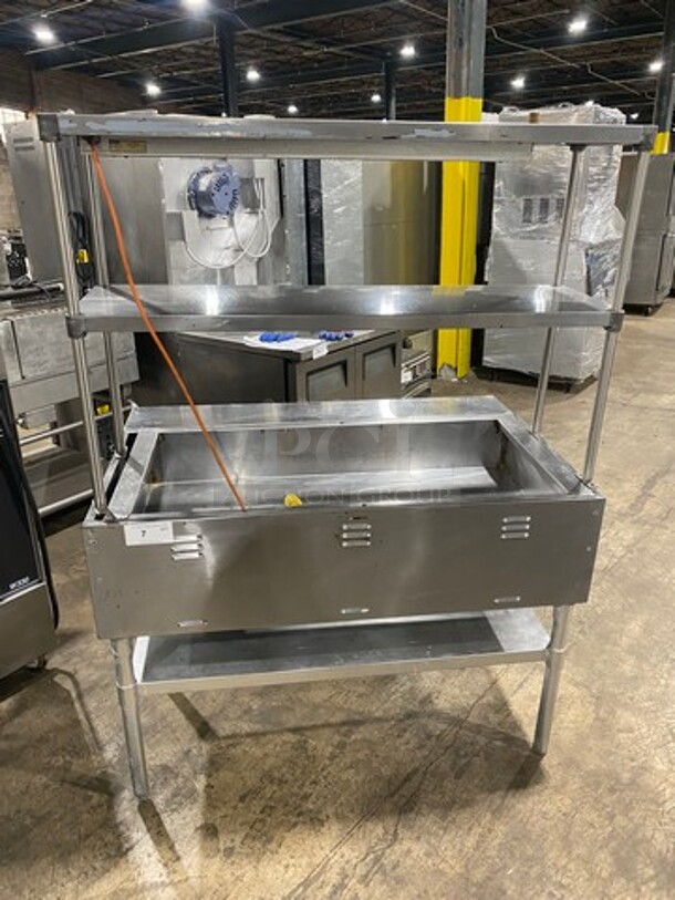 Eagle Commercial Electric Powered Steam Table! With 2 Over Head Shelves! All Stainless Steel! On Legs!