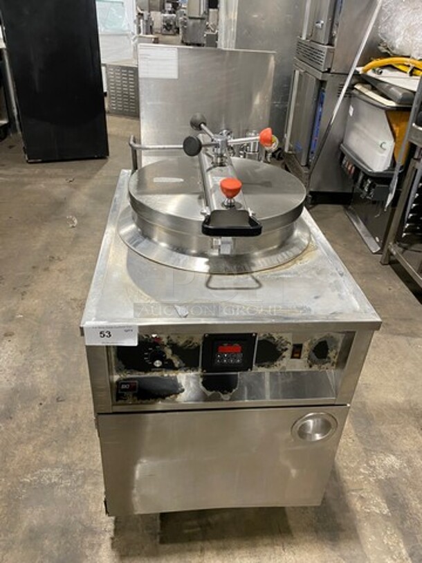 WOW! BKI Commercial Electric Powered Pressure Fryer! With Frying Basket! All Stainless Steel! On Casters! Model: FKMF SN: 102539 208V 60HZ 3 Phase