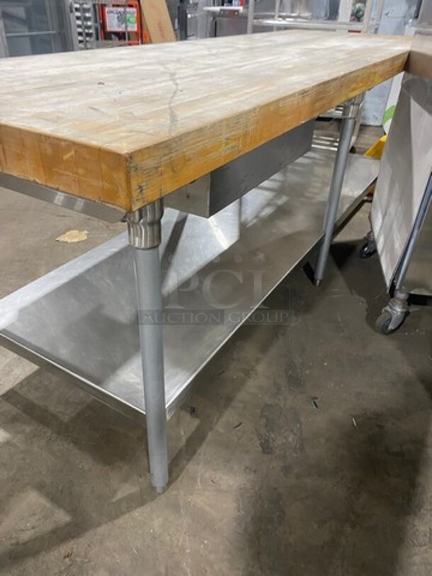 Commercial Butcher Block Table! With Storage Space Underneath! With Single Drawer! Stainless Steel Body! On Legs! - Image 3 of 8