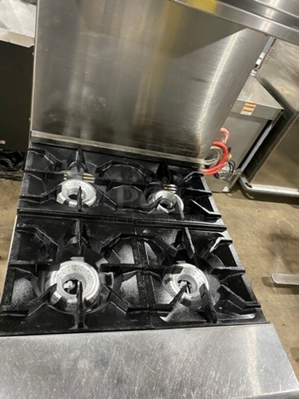 American Range Commercial Natural Gas Powered 4 Burner Stove! With Raised Back Splash And American Range Salamander! With Oven Underneath! All Stainless Steel! On Legs! - Image 5 of 9