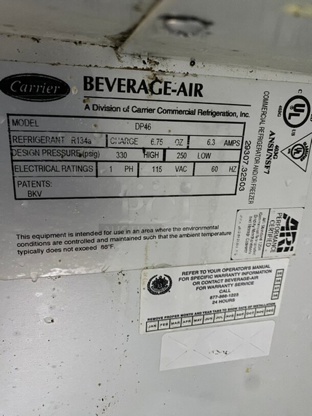 NICE! Beverage Air Commercial Refrigerated Pizza Prep Table! With Single Door Underneath Storage Space! All Stainless Steel! On Casters! Model: DP46! 115V 1PH - Image 7 of 11