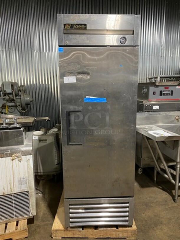 Great True Commercial Single Door Reach In Freezer! Solid Stainless Steel! With Casters! WORKING WHEN REMOVED! Model: T23F SN: 8013160 115V 60HZ 1 Phase