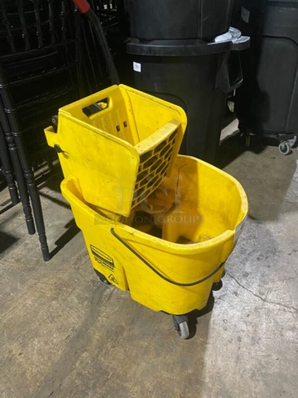 Rubbermaid Yellow Poly Mop Bucket! With Wringer Attachment! On Casters! - Image 2 of 8