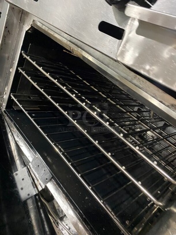 WOW! Vulcan Commercial Natural Gas Powered Flat Top Griddle With 2 Burner! Flat Griddle Has Side Splashes! With Raised Back Splash And Salamander Shelf! With Oven Underneath! All Stainless Steel! On Casters! Model: 48C2B36GN SN: 650094075 - Image 6 of 11