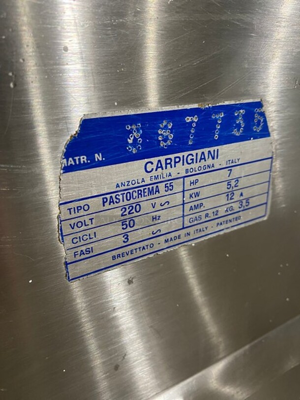 FAB! Carpigiani Commercial Floor Style Gelato Cream Cooker/Pasteurizer! All Stainless Steel! Model PASTOCREMA 55 SN: 387735! 220V 3 Phase! On Casters! - Image 10 of 11
