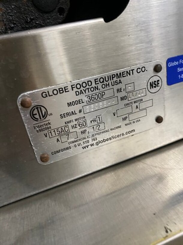 Globe Commercial Countertop Deli/ Meat Slicer! All Stainless Steel! Model: 3600P SN: 3606844 115V 60HZ 1 Phase - Image 9 of 10