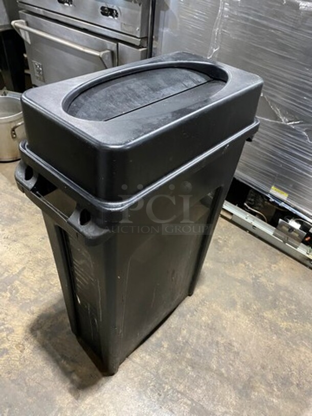 Black Poly Slim Style Trash Bin! With Lid! - Image 3 of 6