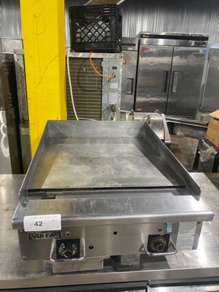 Vulcan Commercial Countertop Natural Gas Powered Flat Top Griddle! With Thermostat Controls! With Back And Side Splashes! All Stainless Steel! On Legs! Model: 24RFG SN: 650124046