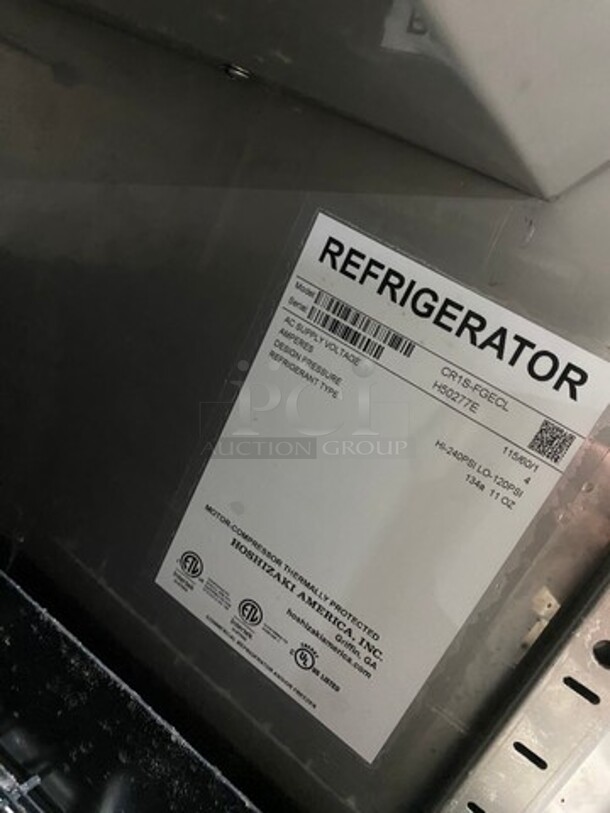 Hoshizaki Commercial Single Door Reach In Cooler! With View Through Door! Poly Drink Racks! Stainless Steel Body! On Casters! Model: CR1SFGECL SN: H50277E 115V 60HZ 1 Phase - Image 6 of 8