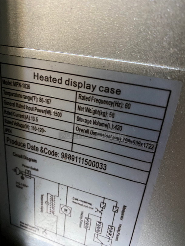 NICE! Prepline Commercial Heated Warming Holding Cabinet! With Single View Through Door! All Stainless Steel! On Casters! Model: MPN1836 110/120V 60HZ 1 Phase - Image 7 of 8