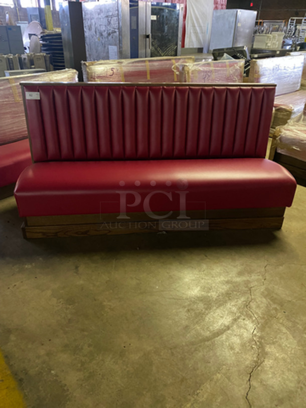 NEW! Single Sided Red Cushioned Booth Seat! With Wooden Outline! Perfect For Up Against The Wall! Can Be Connected To Any Of The Booths Listed! - Image 1 of 6