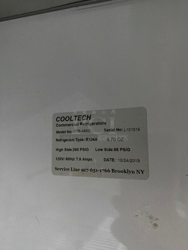 COOLTECH  Stainless Steel Commercial 2 Door Reach In Cooler Merchandiser! MODEL CTR-48SG Serial L101519 - Image 7 of 8