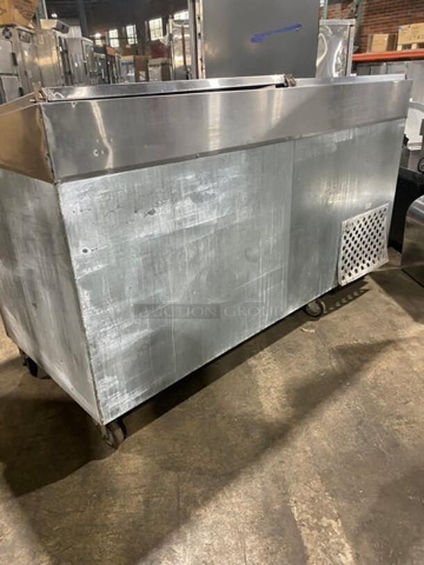 Leader Commercial Refrigerated Marble Top Pizza Prep Table! With 3 Door Underneath Storage Space! All Stainless Steel! On Casters! Model: PT72 SN: PT043536 115V 60HZ 1 Phase! Working When Removed!  - Image 4 of 10
