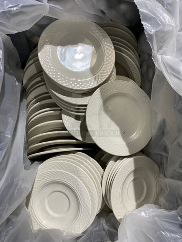 ALL ONE MONEY! Homer Laughlin White Ceramic Plates! Includes Black Poly Crate! - Image 2 of 6
