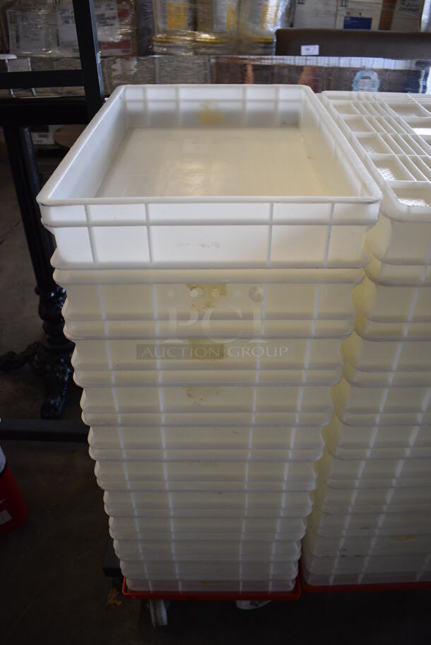 Poly Red Dolly w/ 11 White Poly Dough Bins on Commercial Casters. 16x24x7, 16x24x4 - Image 1 of 4