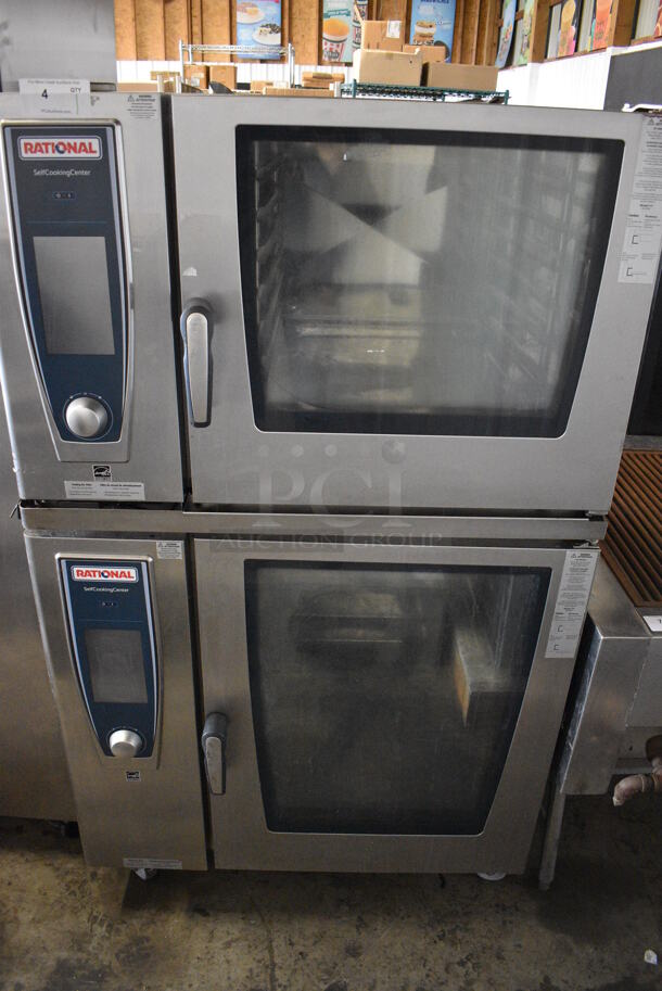 2 2019 Rational Stainless Steel Commercial Combitherm Self Cooking Center Convection Ovens on Commercial Casters. Top Model: SCC WE 62. Bottom Model: SCC WE 102. 480 Volts, 3 Phase. 42x40x72. 2 Times Your Bid!