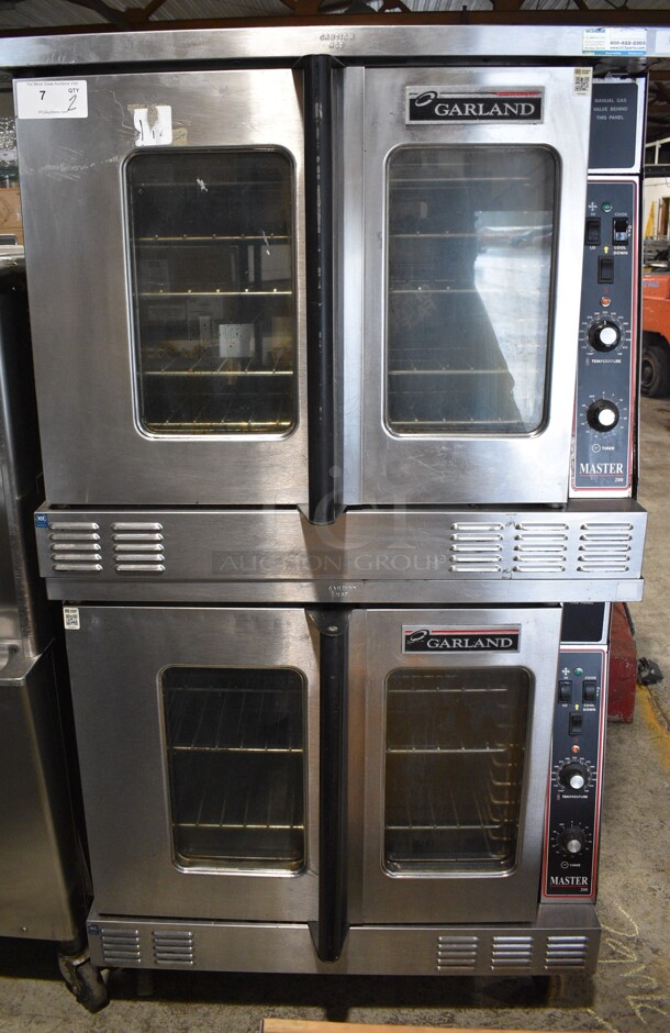 2 Garland Model MCO-GS-10S Master 200 Stainless Steel Commercial Natural Gas Powered Full Size Convection Oven w/ View Through Doors, Metal Oven Racks and Thermostatic Controls. 60,000 BTU. 38x39x70. 2 Times Your Bid!