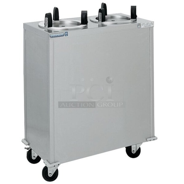 BRAND NEW SCRATCH & DENT! Delfield CAB2-1200ET Even Temp Mobile Enclosed Two Stack Heated Dish Dispenser / Warmer for 10 1/8" to 12" Dishes - 120V. OUT OF ORIGINAL PACKAGING, LOOKS PERFECT. 32-1/4x19x39-5/8     - Image 1 of 1