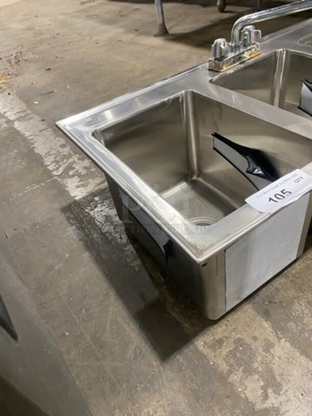 Commercial 3 Compartment Dish Washing Drop In Sink! With Faucet And Handles! All Stainless Steel! - Image 3 of 8